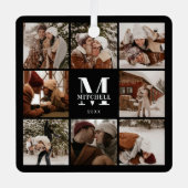 Moderne, einfache FamilienfotoCollage | Monogramm- Ornament Aus Metall (Vorderseite)