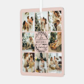 Moderne einfache Familienfotografie Collage Blush  Ornament Aus Metall (Vorderseite links)