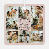 Moderne einfache Familienfotografie Collage Blush  Ornament Aus Metall (Rückseite)