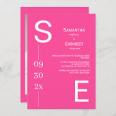 Moderne, einfache, fette Monogramm Pink-Foto-Hochz Einladung (Vorne/Hinten)