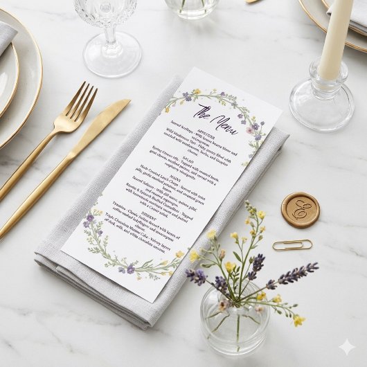Moderne einfache florale Boho-Hochzeit Menükarte
