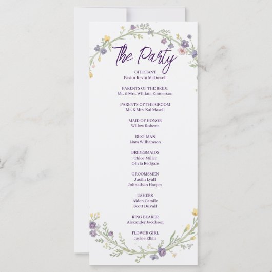 Moderne einfache florale Boho-Hochzeitsprogramm (Rückseite)
