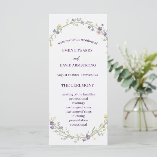 Moderne einfache florale Boho-Hochzeitsprogramm (Stehend Vorderseite)