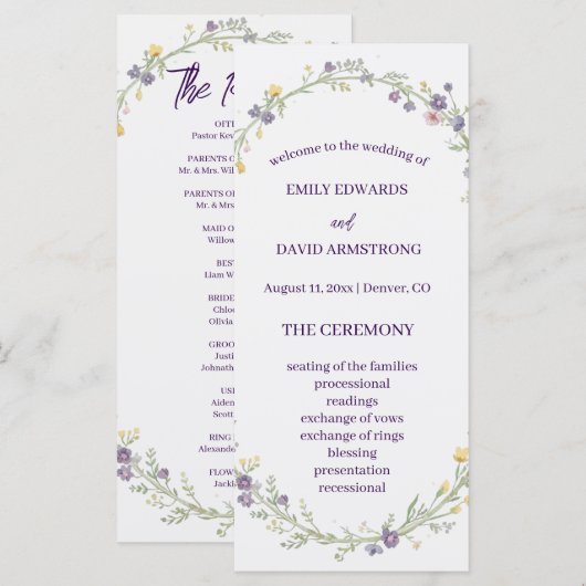 Moderne einfache florale Boho-Hochzeitsprogramm (Vorne/Hinten)