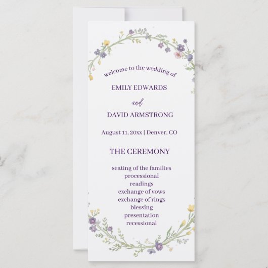 Moderne einfache florale Boho-Hochzeitsprogramm (Vorderseite)
