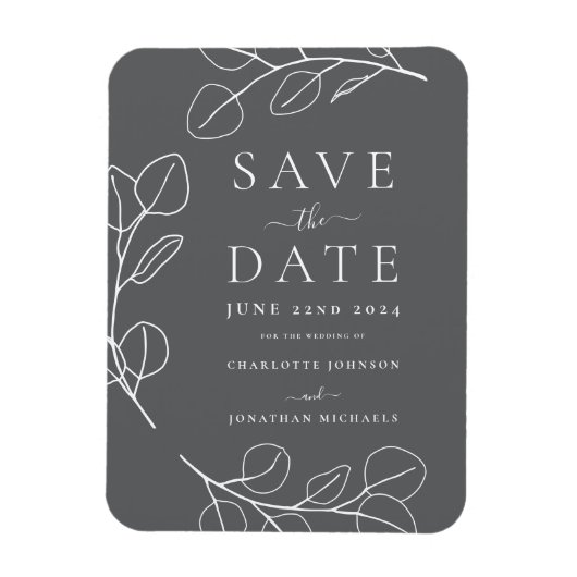 Moderne einfache Foliage Gray Wedding Magnet (Vertikal)