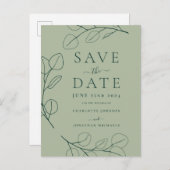 Moderne einfache Foliage Grüne Hochzeit Ankündigungspostkarte (Vorne/Hinten)