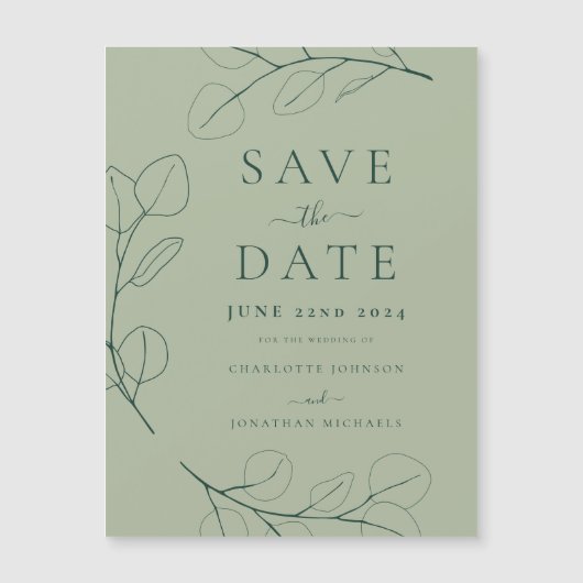 Moderne, einfache Foliage Sage Grüne Hochzeit Magnetkarte (Vorderseite)
