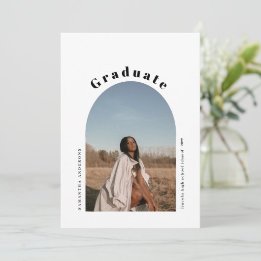 Moderne Einfache Foto Arch Graduate Einladung (Stehend Vorderseite)