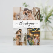 Moderne einfache Foto Collage Script Hochzeit Dankeskarte (Stehend Vorderseite)