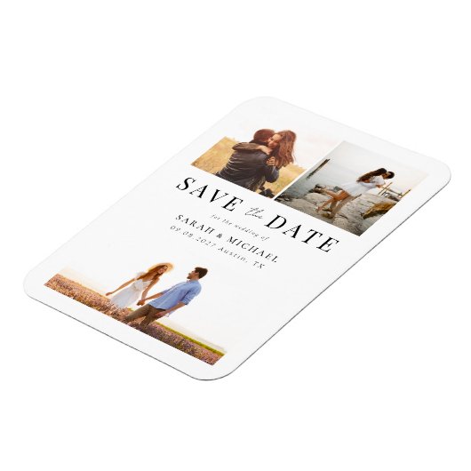 Moderne, einfache Foto-Collage Wedding speichern d Magnet (Linke Seite)