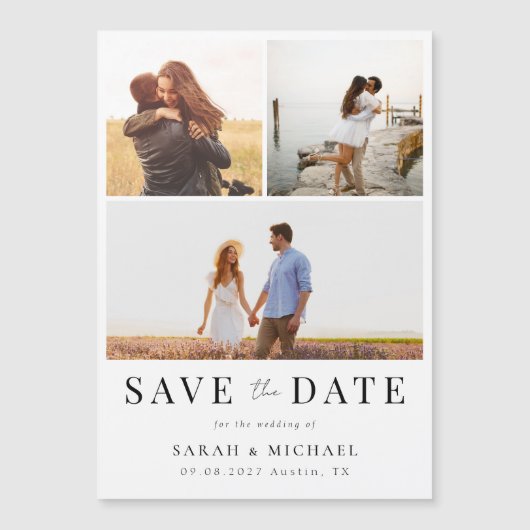 Moderne, einfache Foto-Collage Wedding speichern d Magneteinladung (Vorderseite)