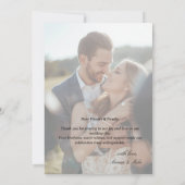 Moderne einfache Foto-Hochzeit Danke Karte mit Not (Rückseite)