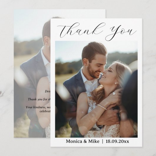 Moderne einfache Foto-Hochzeit Danke Karte mit Not (Vorne/Hinten)