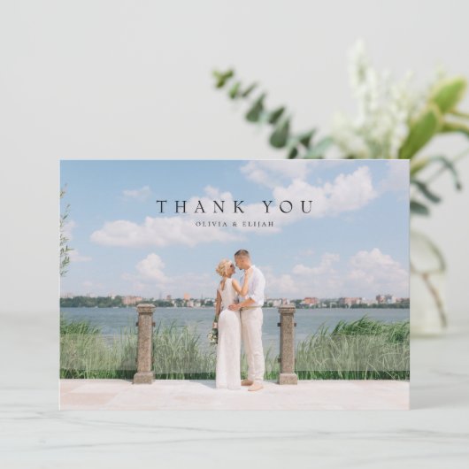 Moderne einfache Foto Hochzeit Danke Karte W Anmer (Stehend Vorderseite)