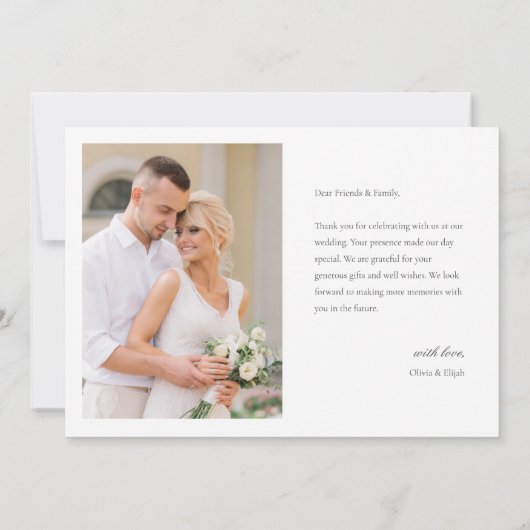 Moderne einfache Foto Hochzeit Danke Karte W Anmer (Rückseite)
