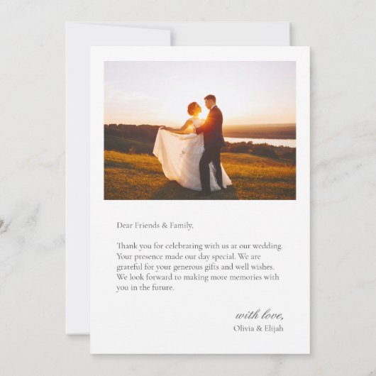 Moderne einfache Foto Hochzeit Danke Karte W Anmer (Rückseite)
