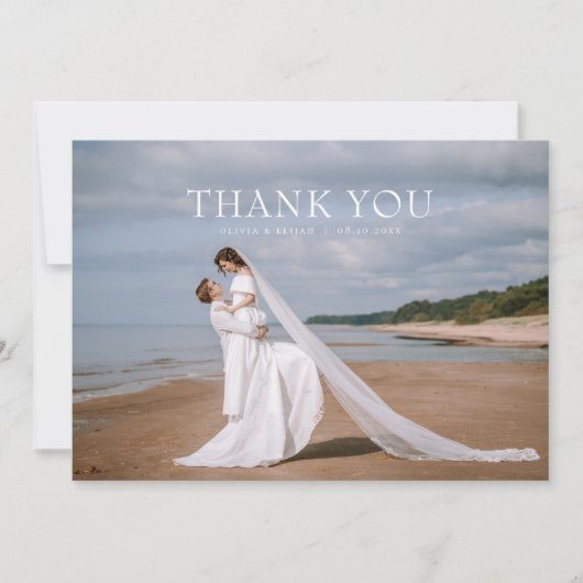 Moderne einfache Foto Hochzeit Danke Karte W Anmer (Vorderseite)