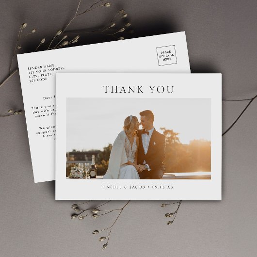 Moderne einfache Foto-Hochzeit Danke Postkarte