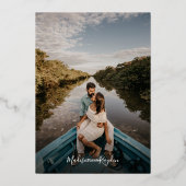 Moderne Einfache Foto-Hochzeit Folieneinladung (Rückseite)