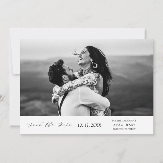 Moderne, einfache Foto Hochzeit Save The Date (Vorderseite)