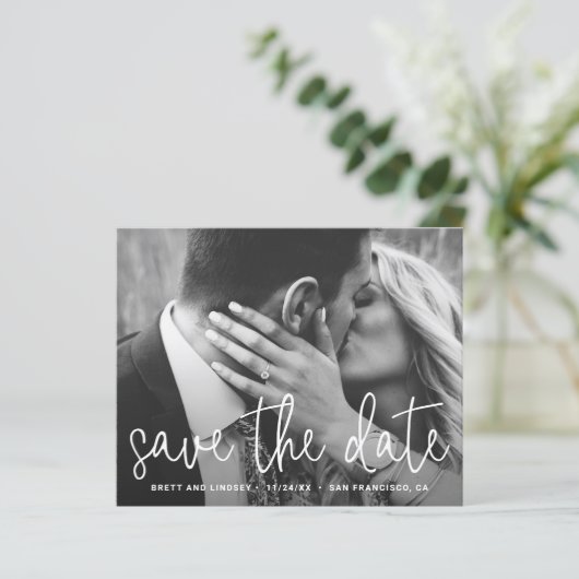 Moderne, einfache Foto-Hochzeit spart das Datum (Stehend Vorderseite)