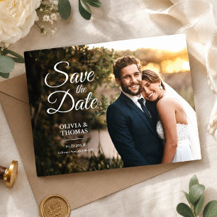Moderne, einfache Foto-Hochzeit spart das Datum Postkarte