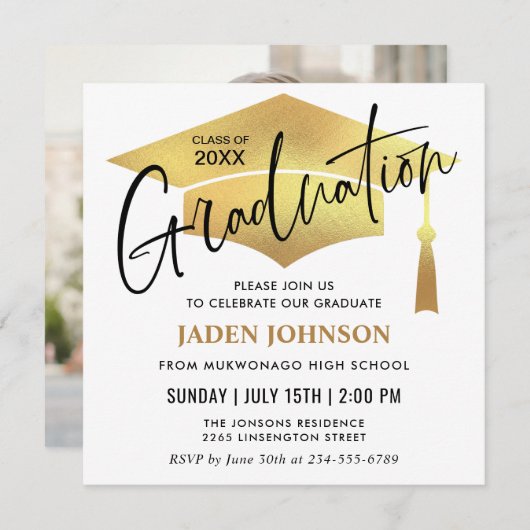 Moderne Einfache FOTO-Klasse 2024 Graduation Party Einladung (Vorne/Hinten)