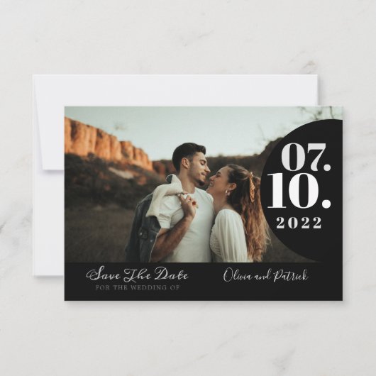 Moderne, einfache Foto Schwarz-Weiß-Hochzeit Save The Date (Vorderseite)