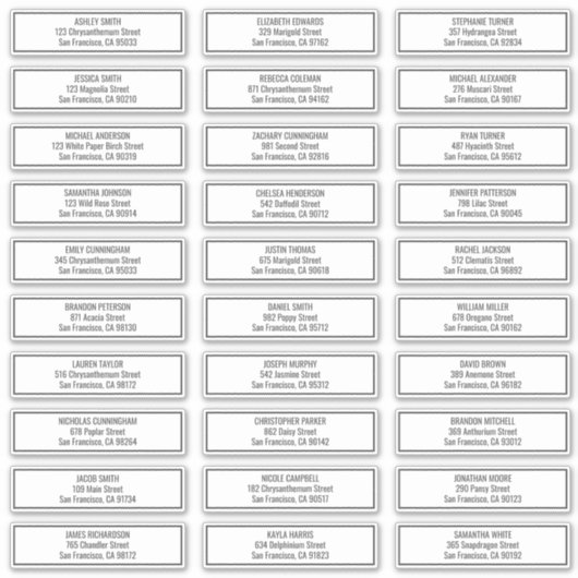 Moderne einfache Frame Wedding Gästebame Adresse Aufkleber (Vorderseite)