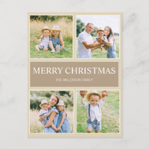 Moderne einfache Frohe Weihnachten 4 Familienfoto Postkarte