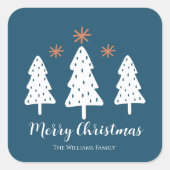 Moderne einfache frohe Weihnachtsbaumen Stars Bleu Quadratischer Aufkleber (Vorderseite)