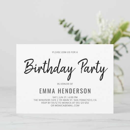 Moderne einfache Geburtstagsparty Einladung (Stehend Vorderseite)