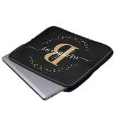 Moderne einfache Girl Black Monogram Script Laptopschutzhülle (Vorne Knopf)