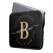 Moderne einfache Girl Black Monogram Script Laptopschutzhülle (Vorderseite Links)