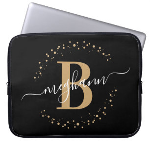 Moderne einfache Girl Black Monogram Script Laptopschutzhülle