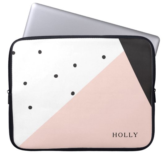 Moderne, einfache Girl Blush und Black Polka Dot N Laptopschutzhülle (Vorderseite)
