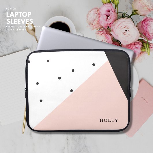 Moderne, einfache Girl Blush und Black Polka Dot N Laptopschutzhülle