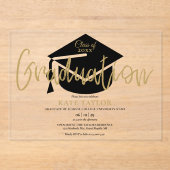 Moderne, einfache Gold-Script-Graduierungspartei Acryleinladungen (Vorderseite)