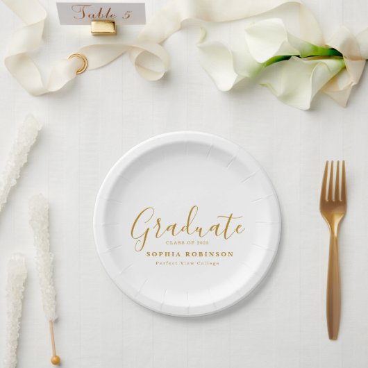 Moderne, einfache Gold-Script-Graduierungspartei Pappteller (Hochzeit)