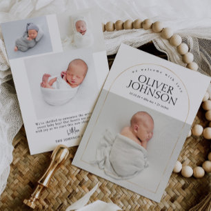 Moderne einfache goldene Baby-Foto-Geburtsankündig Ankündigung
