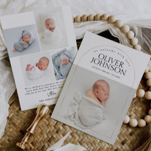 Moderne einfache goldene Baby-Foto-Geburtsankündig Ankündigung