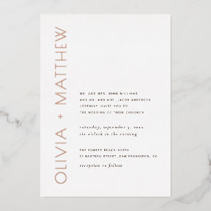 Moderne, einfache Goldtypografie-Hochzeit Folieneinladung
