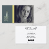 MODERNE EINFACHE GRAY YELLOW PERSONAL FOTO IDENTIT VISITENKARTE (Vorne/Hinten)