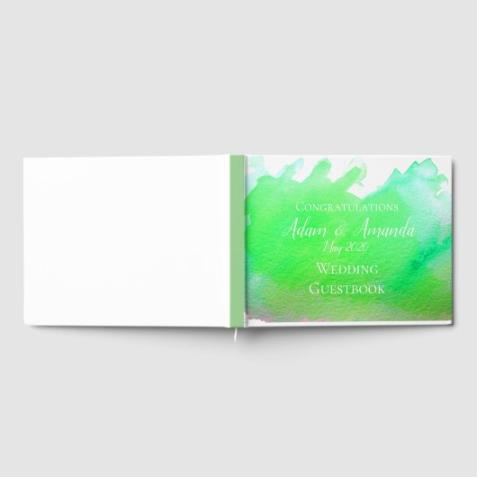 Moderne, einfache, grüne Kunsthochzeit Gästebuch (Voll)