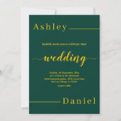 Moderne einfache grüne und goldene, elegante Hochz Einladung (Vorderseite)