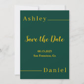 Moderne einfache grüne und goldene, elegante Hochz Save The Date (Vorderseite)