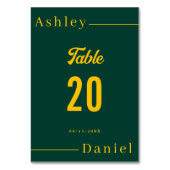 Moderne einfache grüne und goldene, elegante Hochz Tischnummer (Vorderseite)