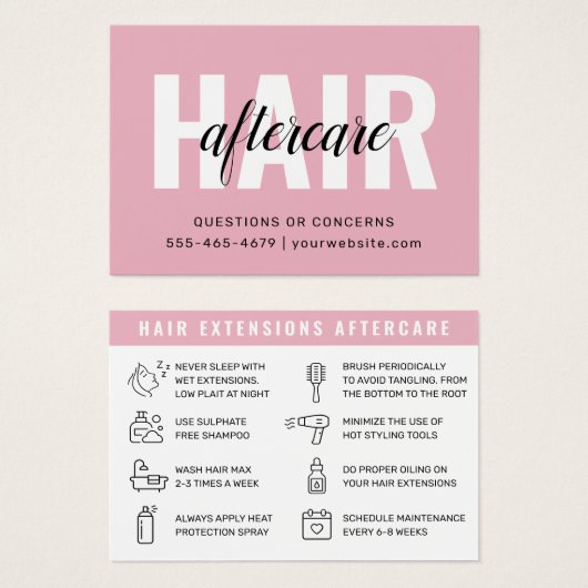 Moderne, einfache Haarverlängerung Aftercare Card (Vorne & Hinten)