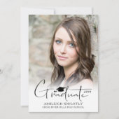 Moderne, einfache Handschrift Graduate Cap 2 Fotos Ankündigung (Vorderseite)